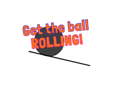 A ball at the top of a sloped line with the caption,