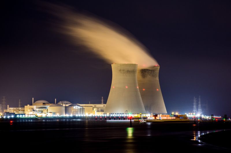 nuclear power station at night