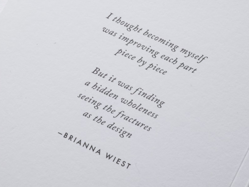 Short poem on book page: "I thought becoming myself" by Brianna Wiest