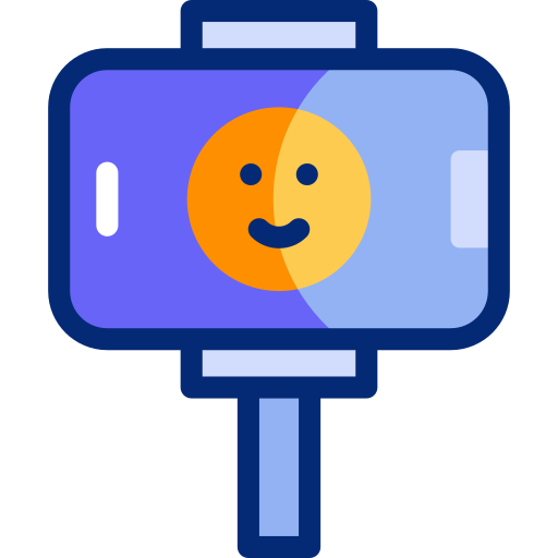 Flaticon Icon. A cellphone on a holder with a happy face.
