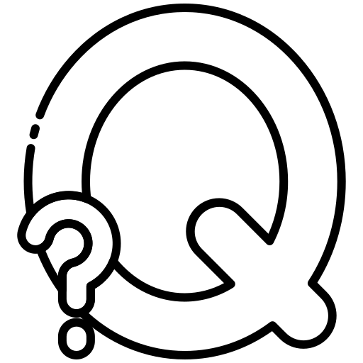 A capital Q featuring a question mark in the left hand corner.