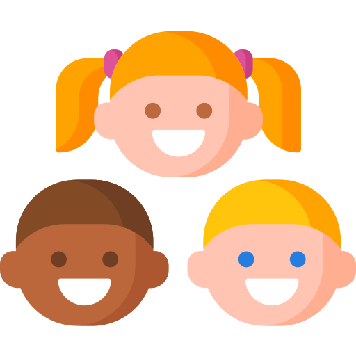 Cartoon icon of three children's faces
