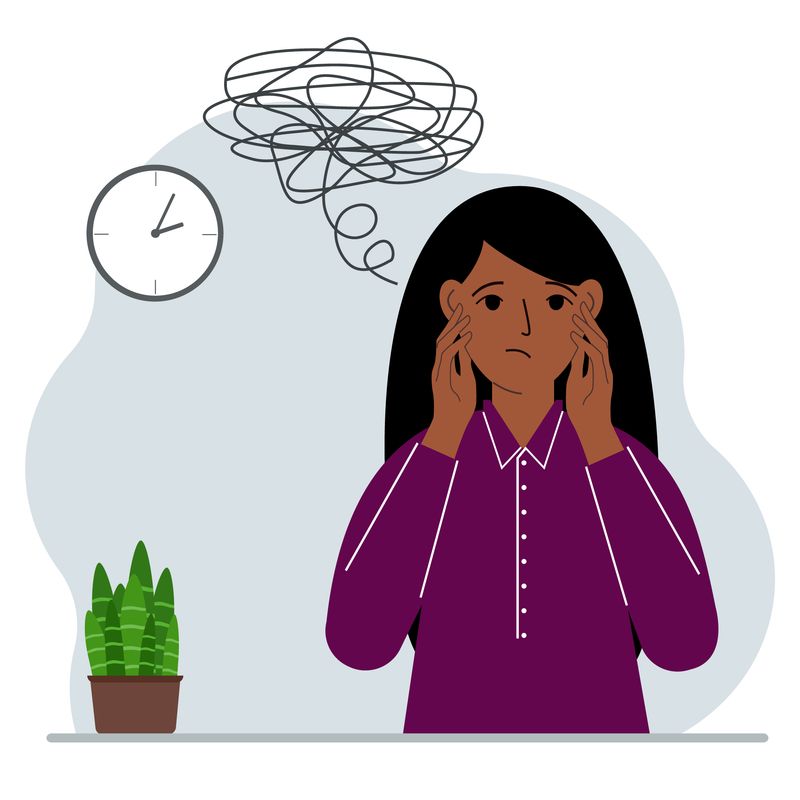 An illustration of a woman feeling confused and stressed