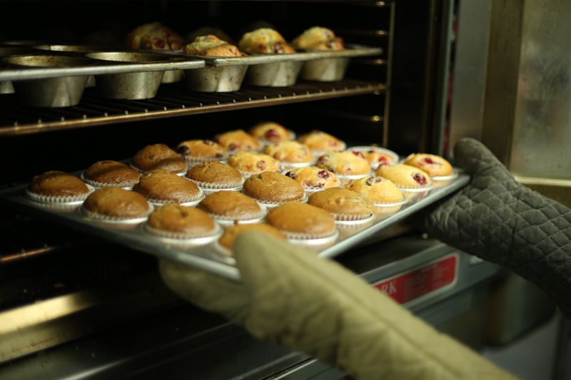 muffins coming out of oven