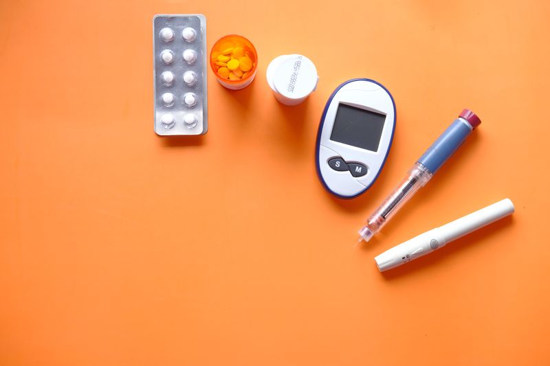 An array of medicine and devices used to monitor and treat diabetes 
