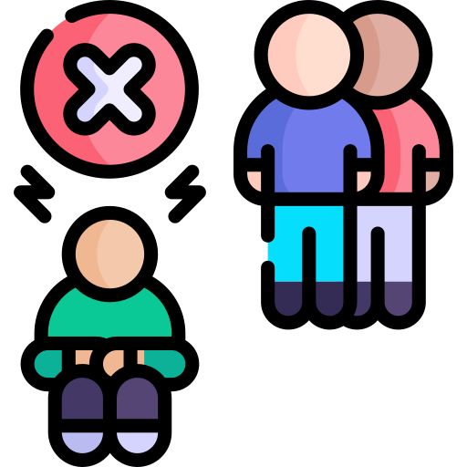 An icon of a person sitting on the ground with an 'X' above their and two bystanders looking at them