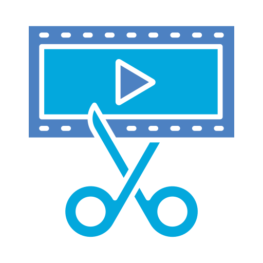 An icon showing a video editing tool, with a timeline and scissors. 