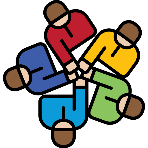 5 people putting hand together in the center