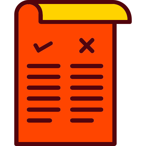 An icon of a document divided into two columns, showing a checkmark on one side and a cross on the other side.