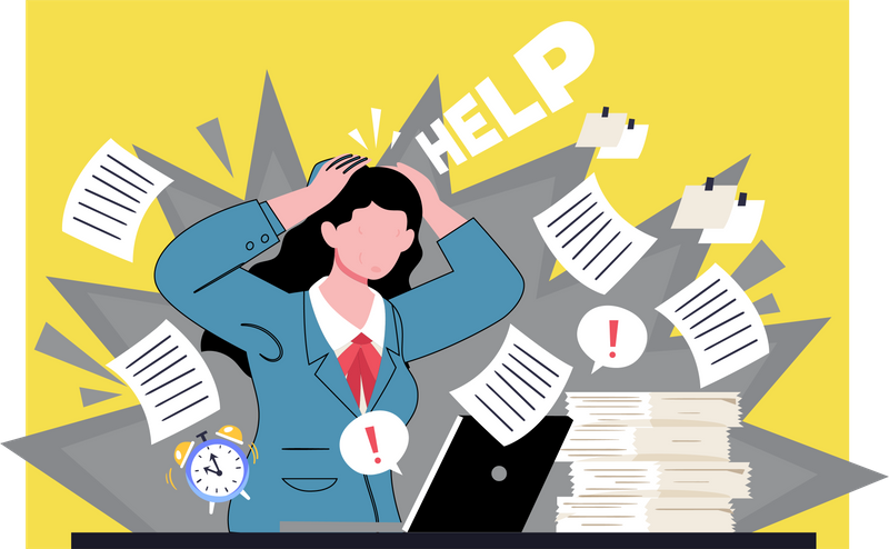 Because of workload, a frustrated female employee seeks help.