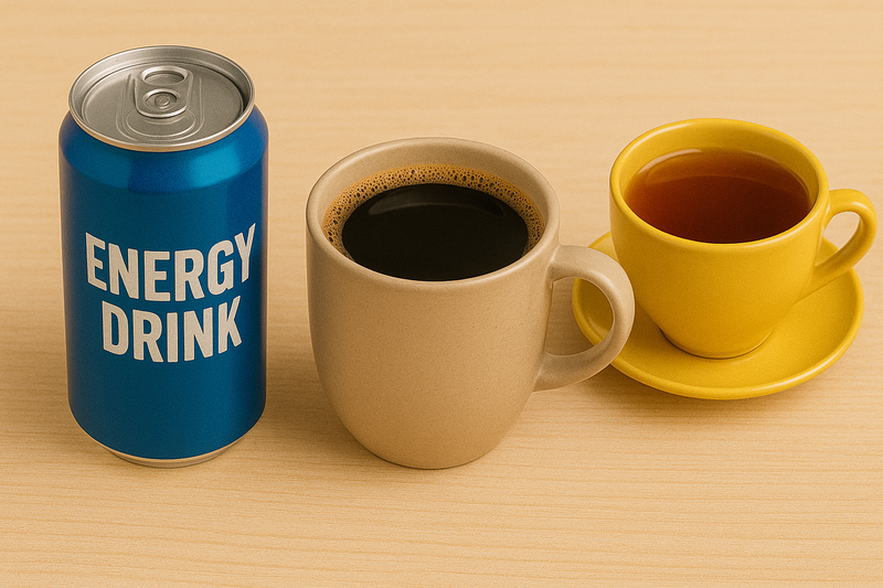 Energy drinks, strong coffee, and tea.