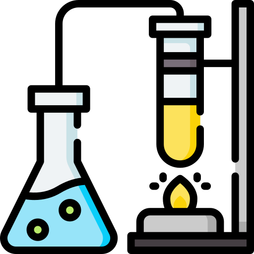 A test tube, beaker and a Bunsen burner. 