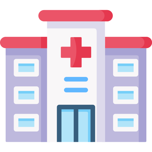 Cartoon icon of a hospital building