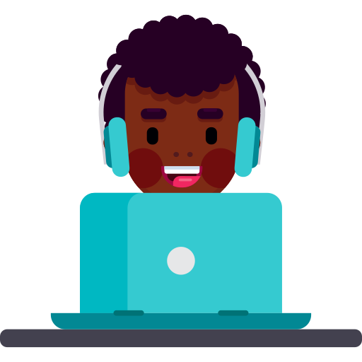 Illustration of a person using a laptop and headphones