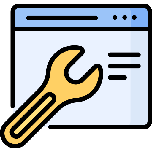 An icon of a browser window with horizontal lines inside it and a wrench over it.
