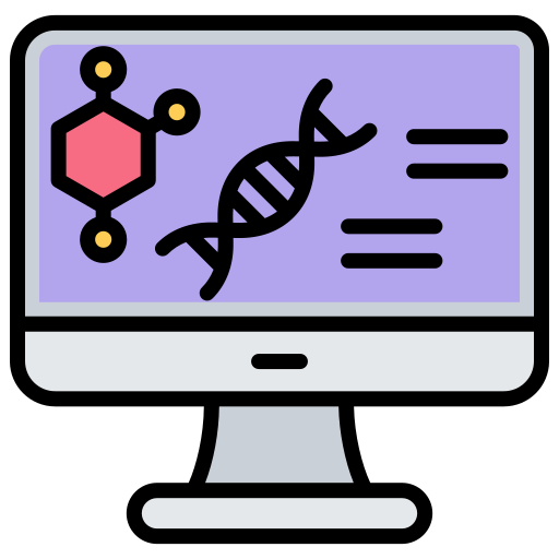 Computer displaying graphics of molecules