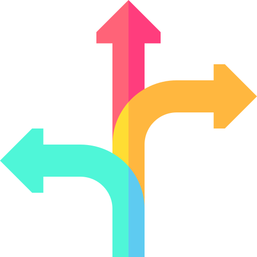 Three arrows each toward different direction.