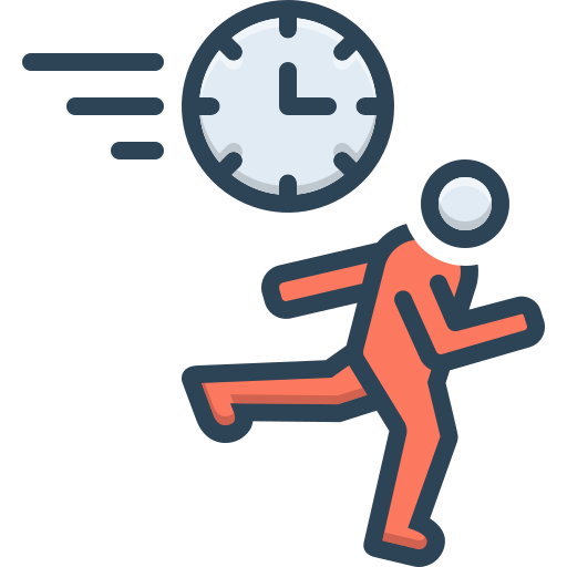 Icon: Clock with fast motion lines and running person