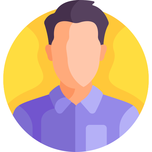 Icon image of a person wearing a purple collared shirt. 