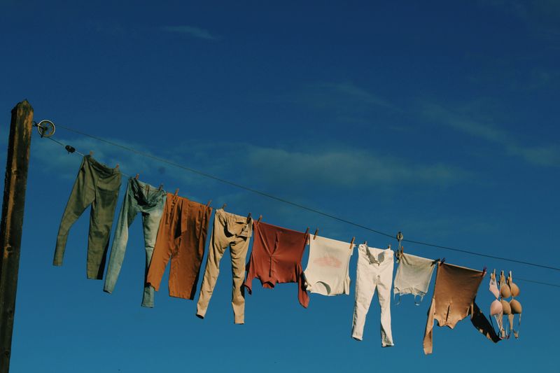 Laundry hanging on a line. 