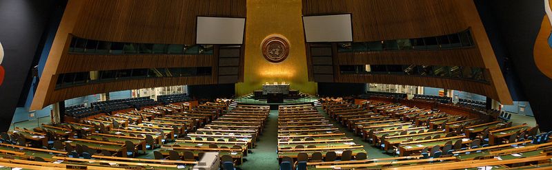A UN meeting hall.