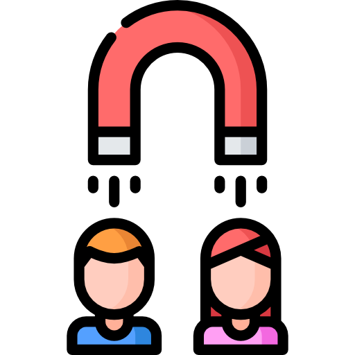 Icon of magnet drawing two individuals closer.