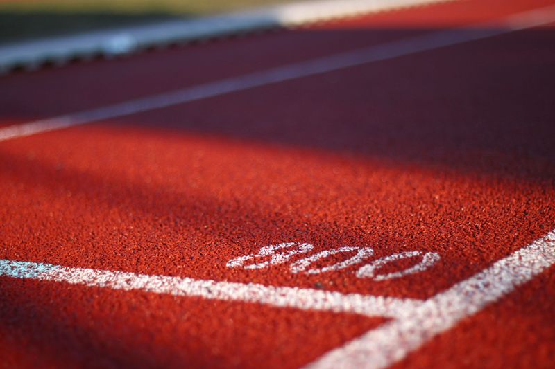 A track and field lane measuring 800 meters.