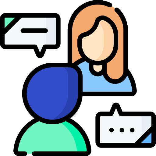Icon illustrating two people having a conversation