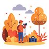 Autumn landscape photographer with camera and tripod