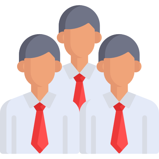 Icon illustration of group of three male coworkers wearing white shirts and red ties