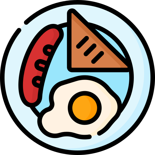 Icon of breakfast - toast, sausage, and a fried egg