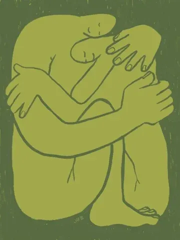 artwork showing two people hugging