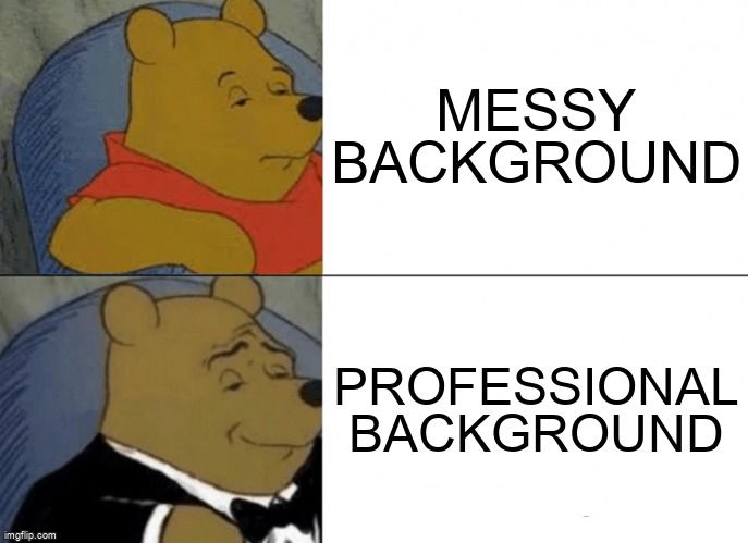 Pooh regular vs tuxedo with text Messy Background, Professional Background