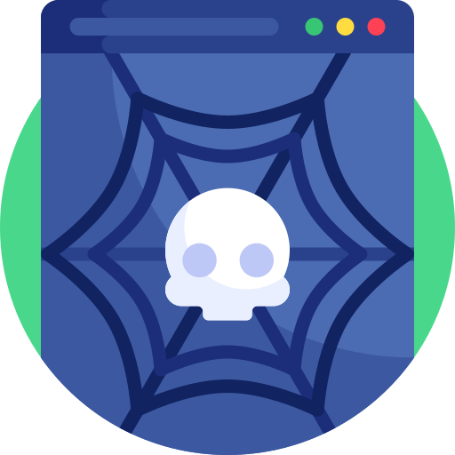 Icon of a skull in spiderwebs on an online webpage.
