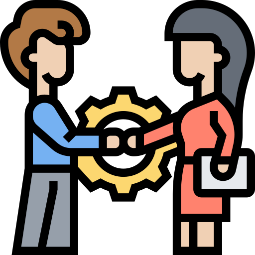 Icon of a man and woman in business attire shaking hands