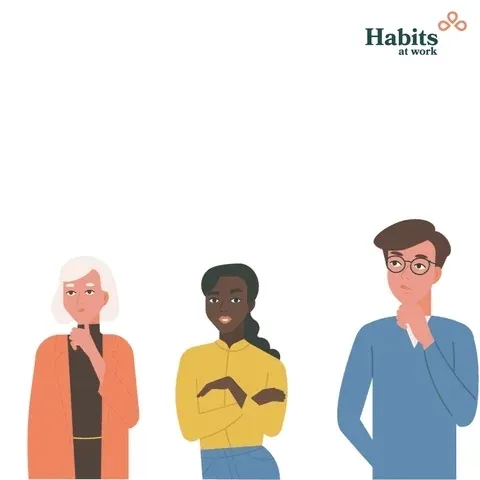 And illustration of 3 people with question mark bubbles above their heads. The text reads: "Pose the right questions."
