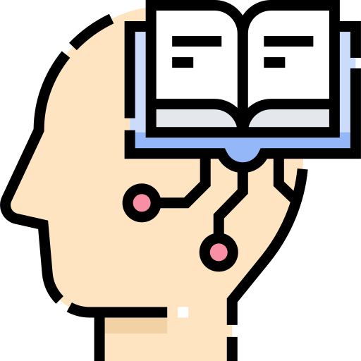 Side profile of a human head with a book overlaid. 