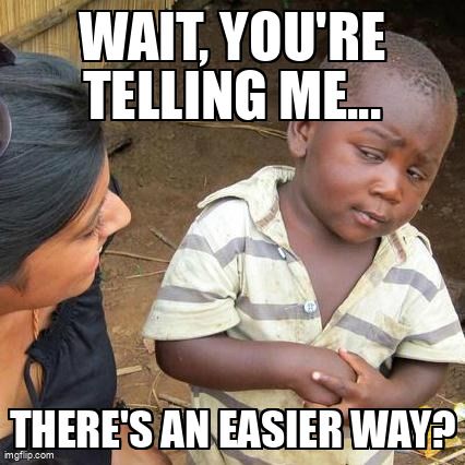 A kid looking skeptical and saying, 