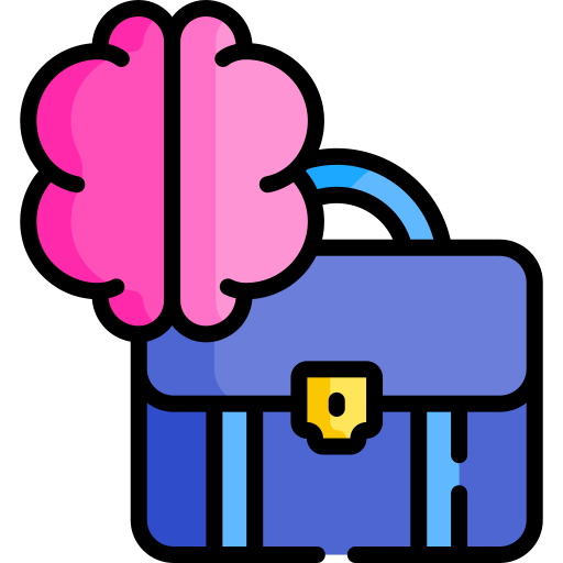 An icon of a brain with a briefcase. 