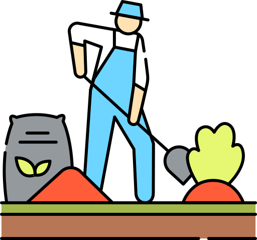 Icon showing a man with shovel  a plant representing a garden assistant.