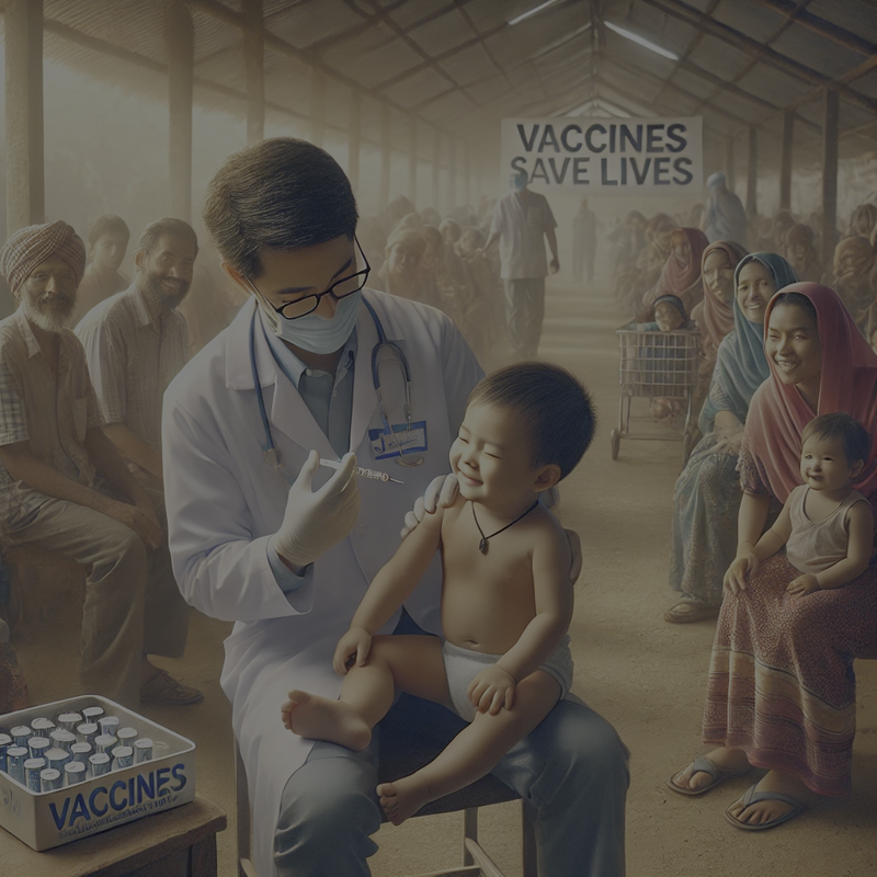 An AI image depicting the eradication of diseases like polio through a vaccination program. 