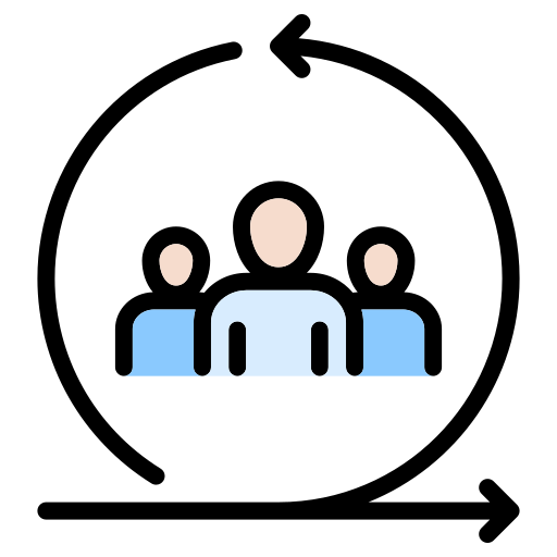 An icon of three team members inside the scrum symbol.