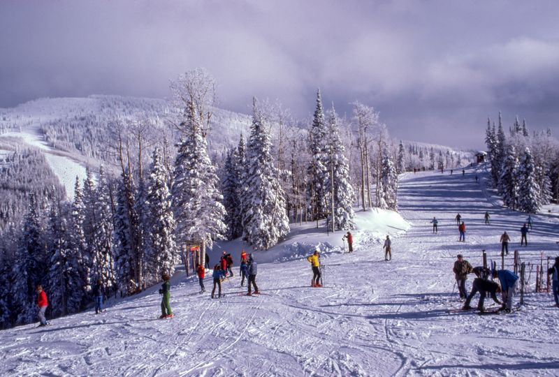skiers dressed in warm clothing standing on a snowy white mountain