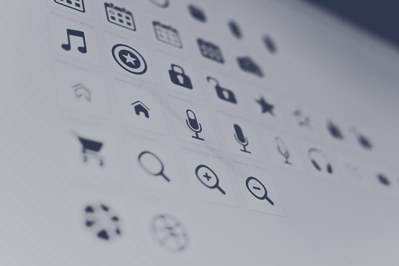 A screen showing a database of icons for a website design project.