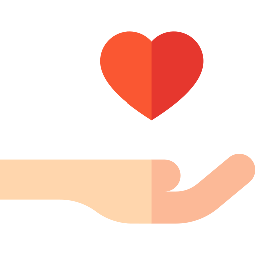 An icon of an open palm holding a heart in its centre - a sign of support and care.