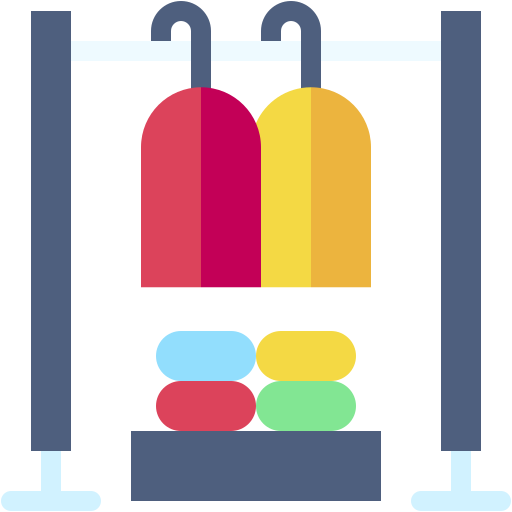 Icon of clothing hanging in garment bags and folded.