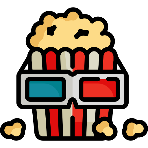 Flaticon Icon of a bag of popcorn and 3D glasses.