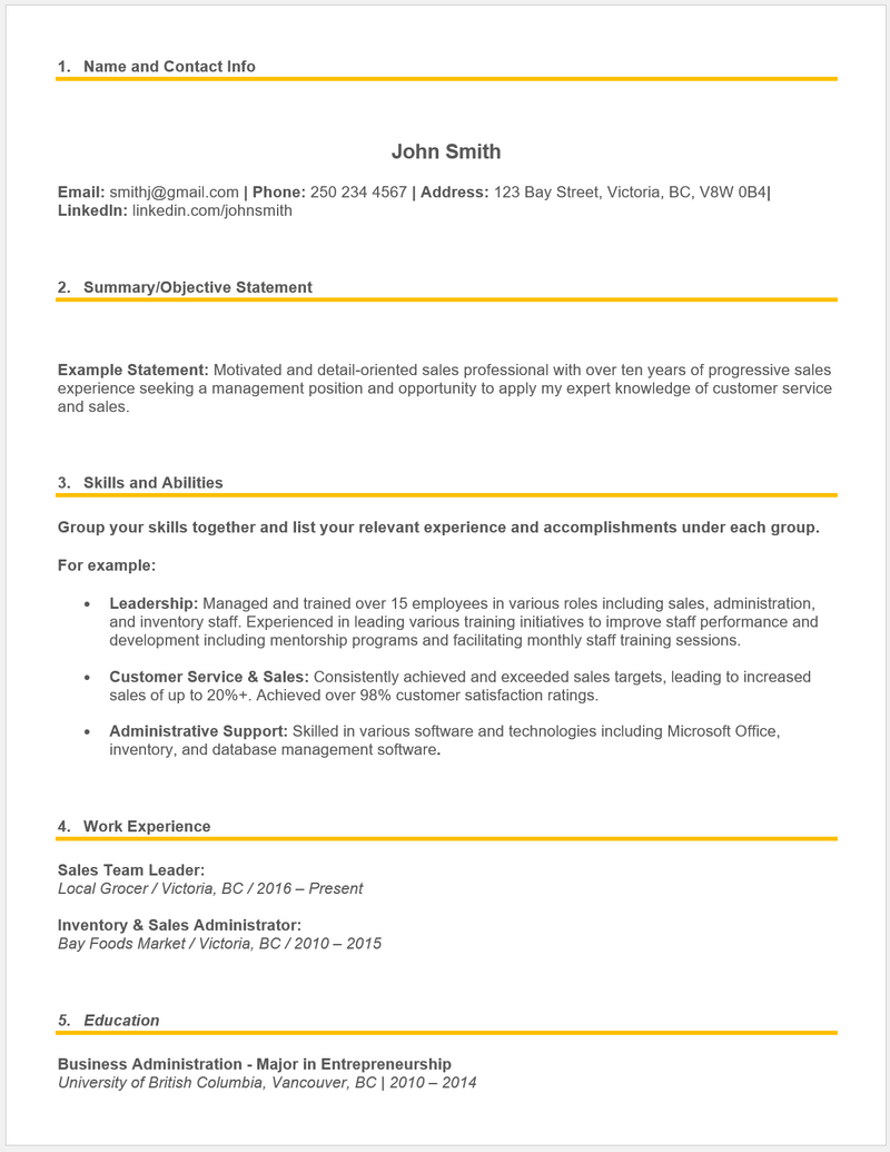 Example functional resume.