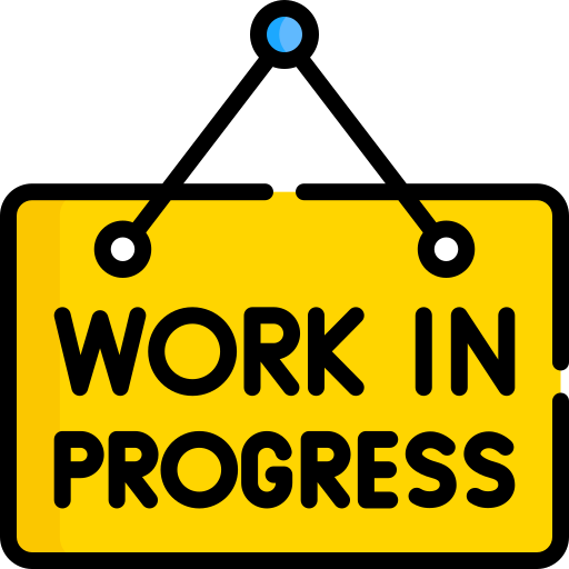 Icon image of a yellow sign that says 'Work In Progress' 