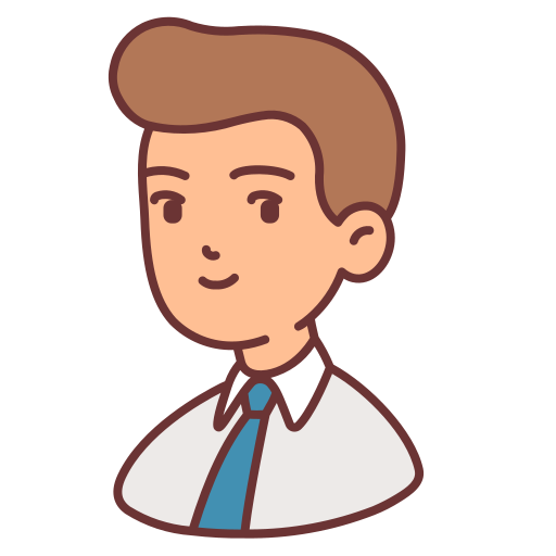 White cartoon man wearing a white collared shirt and blue tie. 